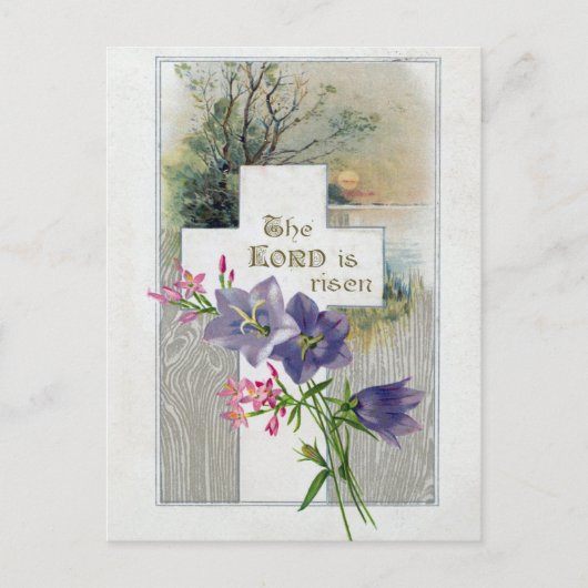  Paars Roze Floral Cross Antiek Pasen Feestdagenkaart (Voorkant)