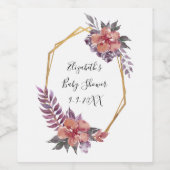 Paars roze Floral Lijst Baby shower Wijn Etiket (Enkel label)