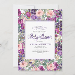 Paars Roze Floral Little Girl Baby shower Kaart