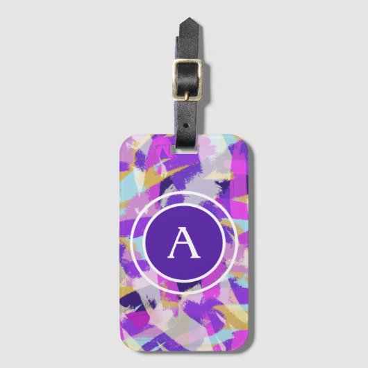 Paars roze geel blauw modern Abstract monogram Bagagelabel (Voorkant (verticaal))