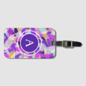 Paars roze geel blauw modern Abstract monogram Bagagelabel (Voorkant (horizontaal))