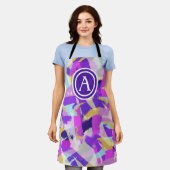 Paars roze geel blauw modern Abstract monogram Schort (Gedragen)