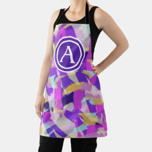 Paars roze geel blauw modern Abstract monogram Schort