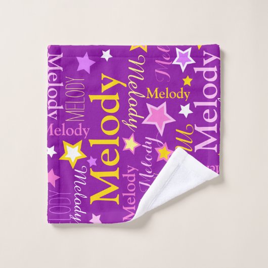 Paars roze gele meisjes noemen sterren patroon bad handdoek (Wasdoekje)