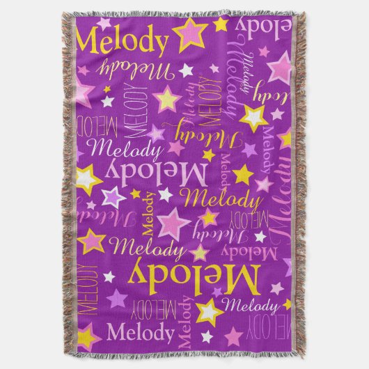 Paars roze gele meisjes noemen sterren patroon deken (Voorkant Verticaal)