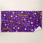 Paars roze gele naam Naomi sterren Strandlaken (Voorkant)