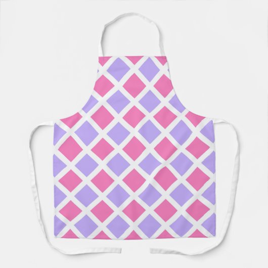 Paars Roze Geruit Diamant Patroon Schort (Voorkant)