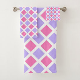 Paars Roze Geruite Diamant Patroon Bad Handdoek