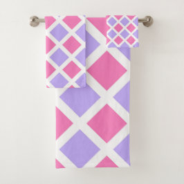 Paars Roze Geruite Diamant Patroon Bad Handdoek