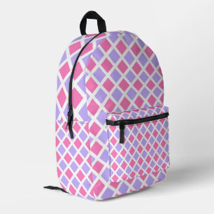 Paars Roze Geruite Diamant Patroon Bedrukte Rugzak