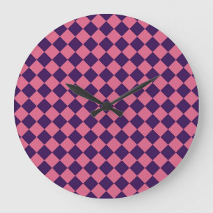 Paars Roze Geruite Diamant Patroon Grote Klok