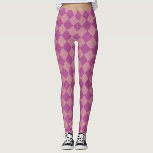Paars Roze Geruite Diamant Patroon Leggings (Voorkant)