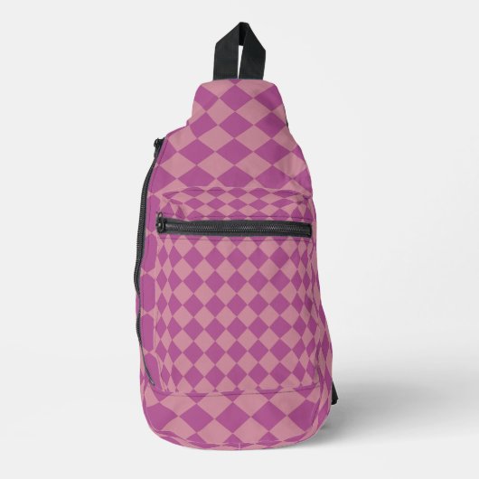 Paars Roze Geruite Diamant Patroon Sling Bag (Voorkant)