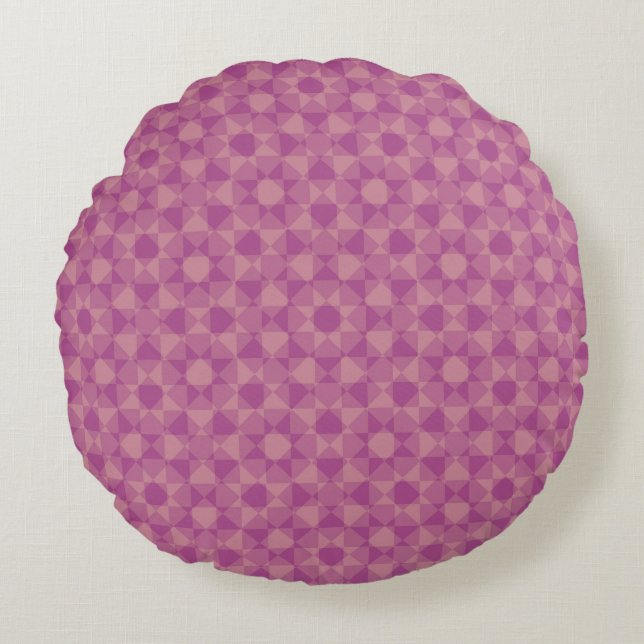 Paars Roze Geruite Ruit Plaid Patroon Rond Kussen (Voorkant)