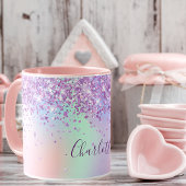 Paars roze glitter holographic name script mok