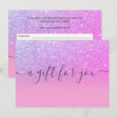 Paars roze glitter ombre gift certificate (Voorkant / Achterkant)