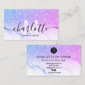Paars roze glitter ombre marmer name make make up visitekaartje (Voorkant / Achterkant)