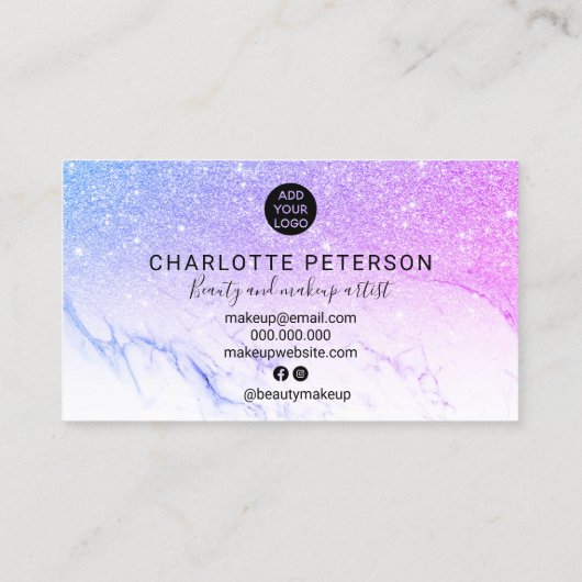 Paars roze glitter ombre marmer name make make up visitekaartje (Achterkant)