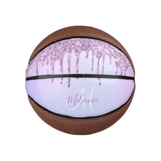 Paars Roze Glitter Sparkles personalized Girly M Basketbal (Voorkant)