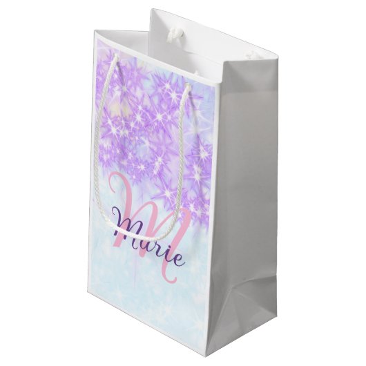 Paars roze glitter ster monogram letter text toevo klein cadeauzakje (Achterkant Gekanteld)