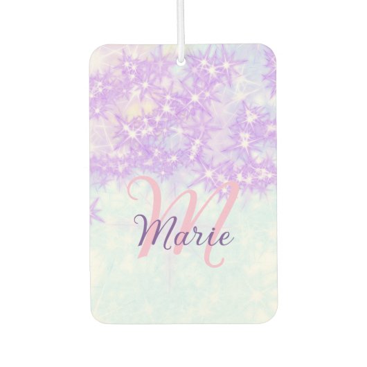 Paars roze glitter ster monogram letter text toevo luchtverfrisser (Voorkant)