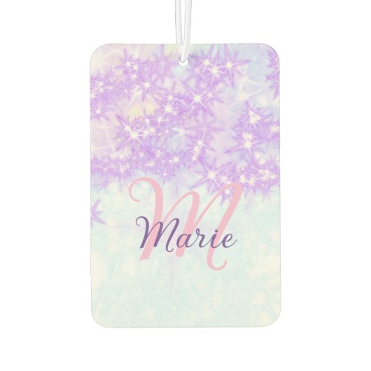 Paars roze glitter ster monogram letter text toevo luchtverfrisser (Achterkant)