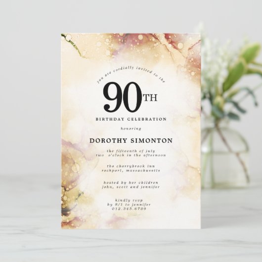 Paars roze goud Abstract 90e verjaardag Kaart (Staand voorkant)