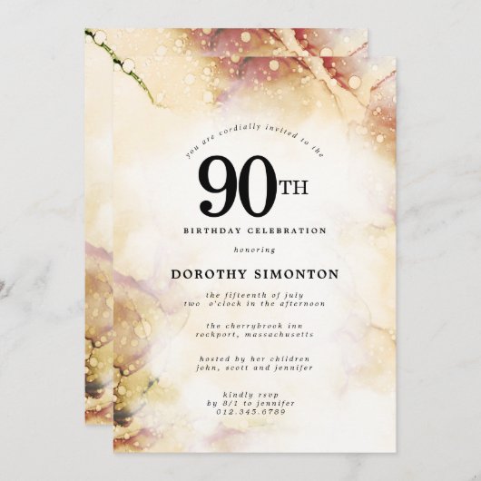 Paars roze goud Abstract 90e verjaardag Kaart (Voorkant / Achterkant)