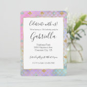 Paars Roze Goud Aqua Glittersirene Glans Kaart (Staand voorkant)