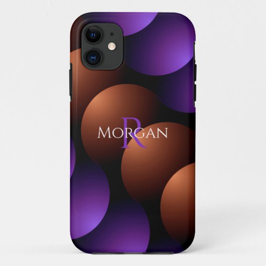 Paars & Roze Goud Halve Cirkels, Naam Monogram Case-Mate iPhone Case (Achterkant)