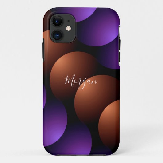 Paars & Roze Goud Halve Cirkels, Naam Witte Script Case-Mate iPhone Case (Achterkant)