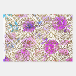 Paars Roze gouddameslantaarns floraal Inpakpapier Vel