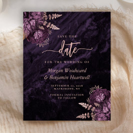 Paars Roze Gouden Bloemmotief Save the Date