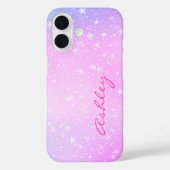 Paars & Roze Gradiënt, Witte Sterren & Naam in Scr Case-Mate iPhone Case (Achterkant)