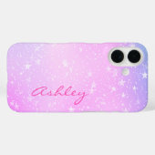 Paars & Roze Gradiënt, Witte Sterren & Naam in Scr Case-Mate iPhone Case (Achterkant (horizontaal))