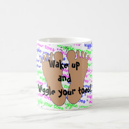 Paars roze groen script draaiend uw tenen op wit koffiemok