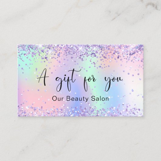 Paars roze holografisch QR-cadeaucertificaat Visitekaartje (Voorkant)