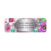 Paars roze, kleurrijk modern Floral Patroon Etiket (Voorkant)