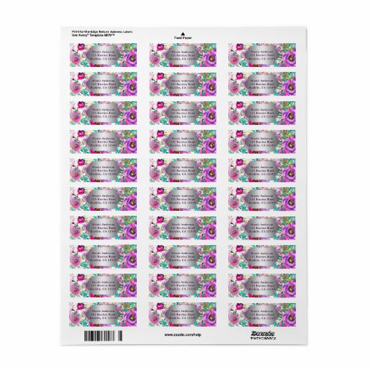 Paars roze, kleurrijk modern Floral Patroon Etiket (Full Sheet)