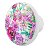 Paars roze, kleurrijk modern Floral Patroon Keramische Knop (Rechts)