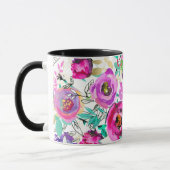 Paars roze, kleurrijk modern Floral Patroon Mok (Links)