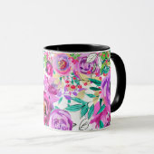 Paars roze, kleurrijk modern Floral Patroon Mok (Voorkant rechts)