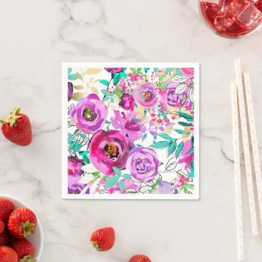 Paars roze, kleurrijk modern Floral Patroon Servet (Insitu)