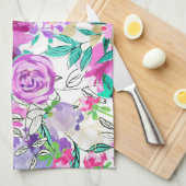 Paars roze, kleurrijk modern Floral Patroon Theedoek (Quarter Fold)