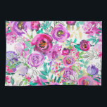 Paars roze, kleurrijk modern Floral Patroon Theedoek<br><div class="desc">Aanpassen met of zonder tekst</div>