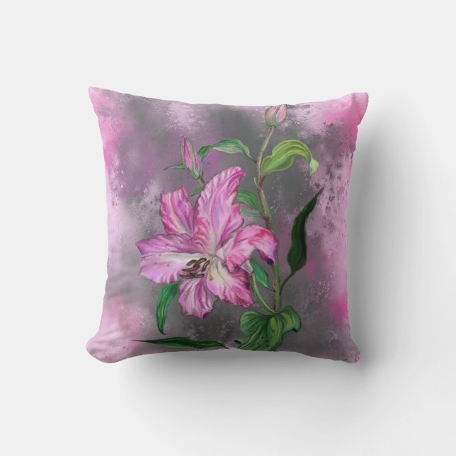 Paars Roze Lily Flower Sierkussen (Voorkant)