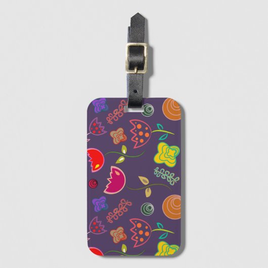 Paars roze moderne bloem bagagelabel (Voorkant (verticaal))