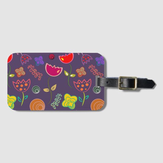 Paars roze moderne bloem bagagelabel (Voorkant (horizontaal))