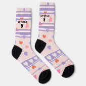 Paars & Roze - Naam Nummer hart Sokken (Rechts)