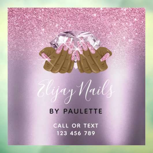 Paars roze nagelsalon vrouw hand nagels technicus raamsticker (Vel 3)